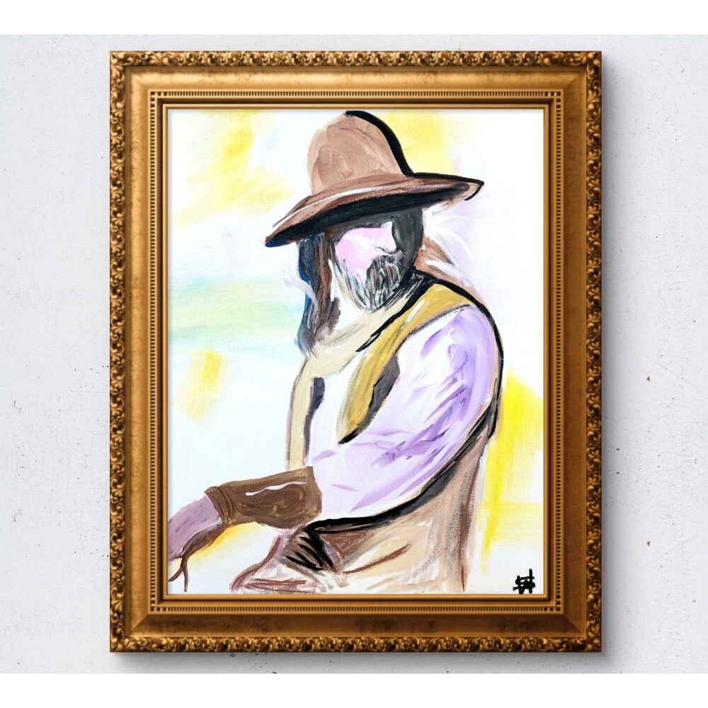 WS original rancher hand painted 14X11 canvas acrylic abstract modern wall art